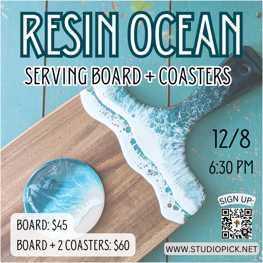 (12/8) Resin Ocean: Serving Board + Coasters